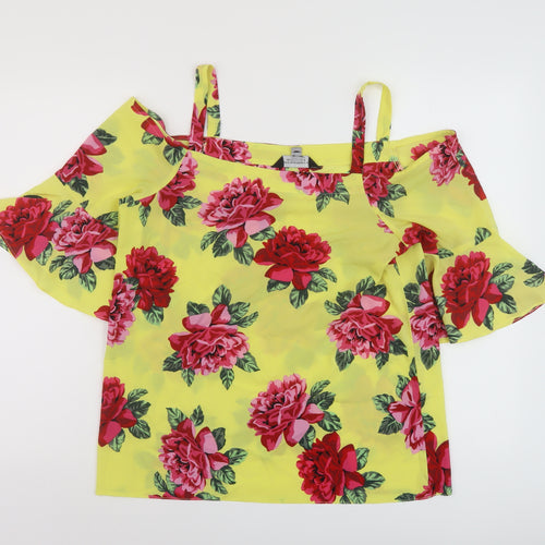 Dorothy Perkins Womens Yellow Floral Polyester Basic Blouse Size 10 Square Neck