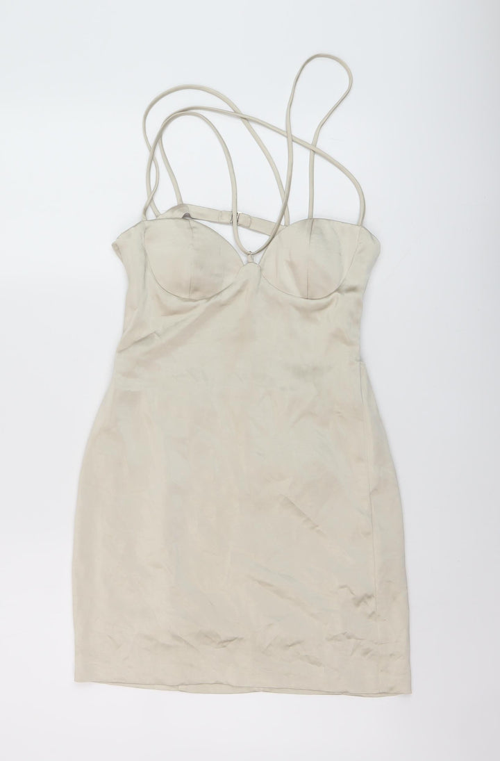 Zara Womens Gold Polyester Mini Size S Sweetheart Zip