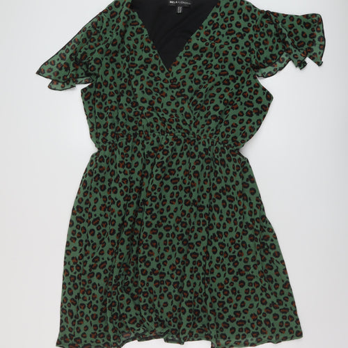 Mela London Womens Green Animal Print Polyester A-Line Size 22 V-Neck Pullover