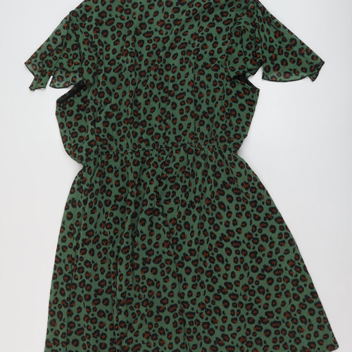 Mela London Womens Green Animal Print Polyester A-Line Size 22 V-Neck Pullover