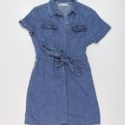 Denim & Co. Womens Black Cotton A-Line Size 2XS Collared Button