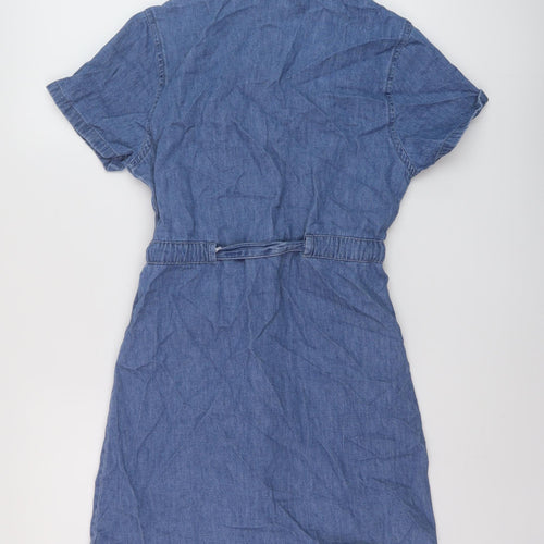 Denim & Co. Womens Black Cotton A-Line Size 2XS Collared Button