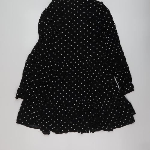 Stradivarius Womens Black Polka Dot Viscose A-Line Size M Collared Button