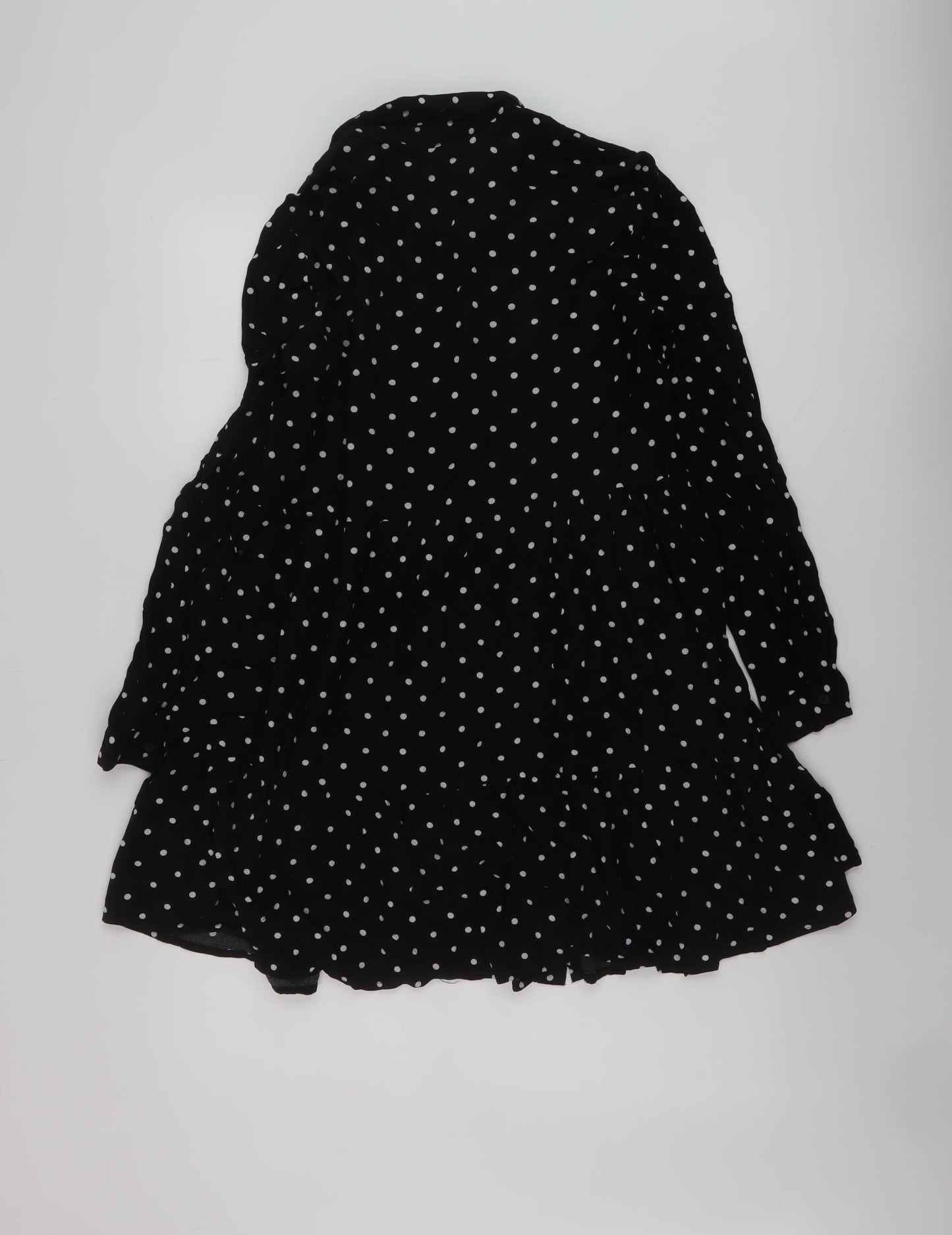 Stradivarius Womens Black Polka Dot Viscose A-Line Size M Collared Button