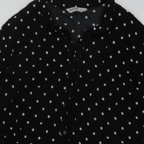 Stradivarius Womens Black Polka Dot Viscose A-Line Size M Collared Button