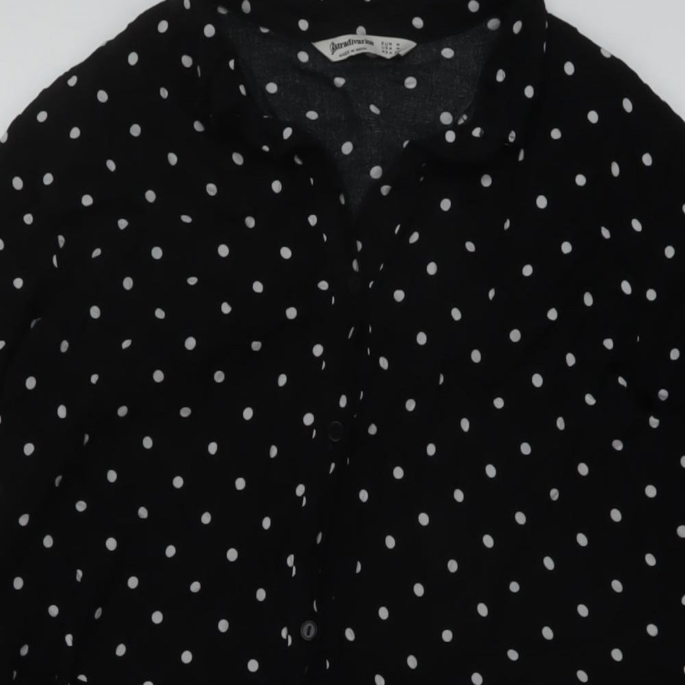 Stradivarius Womens Black Polka Dot Viscose A-Line Size M Collared Button