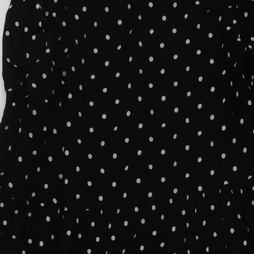 Stradivarius Womens Black Polka Dot Viscose A-Line Size M Collared Button