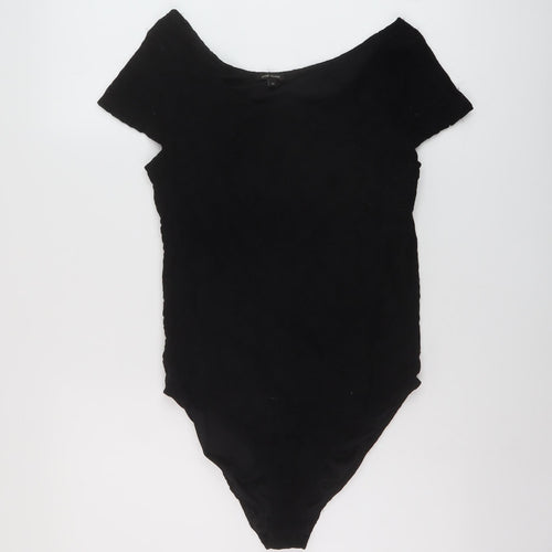 River Island Womens Black Nylon Bodysuit One-Piece Size 12 Snap