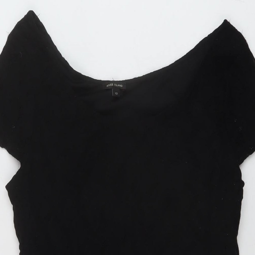 River Island Womens Black Nylon Bodysuit One-Piece Size 12 Snap