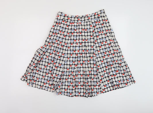 Front view of Hpobbs women’s multicoloured geometric cotton a-line skirt, size UK 8, zip