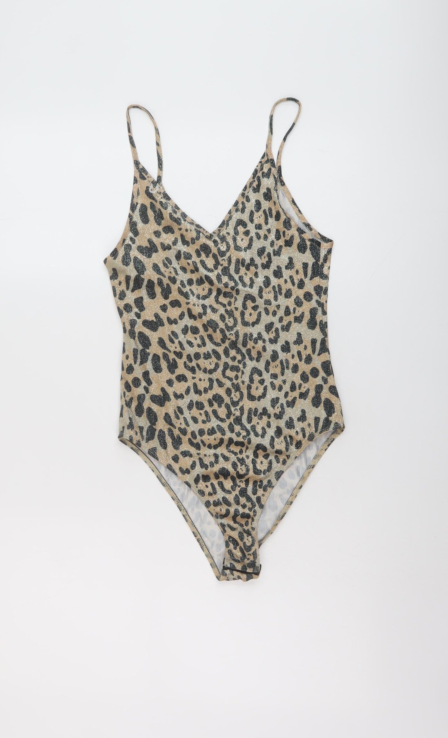 Topshop Womens Beige Animal Print Polyester Bodysuit One-Piece Size 8 Snap