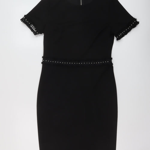 Dorothy Perkins Womens Black Polyester Sheath Size 12 Round Neck Zip