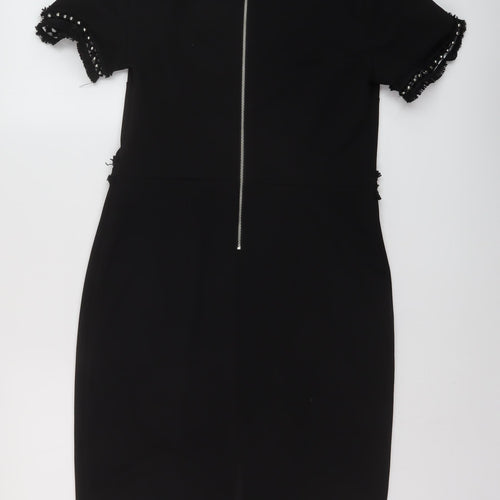 Dorothy Perkins Womens Black Polyester Sheath Size 12 Round Neck Zip