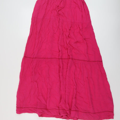 Marks and Spencer Womens Pink Viscose A-Line Skirt Size 6 Drawstring