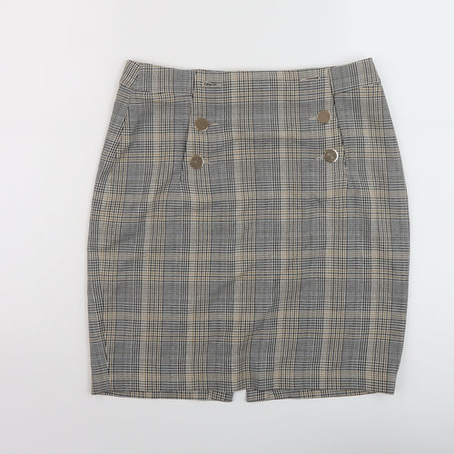 h7M Womens Grey Plaid Polyester Mini Skirt Size 10 Zip