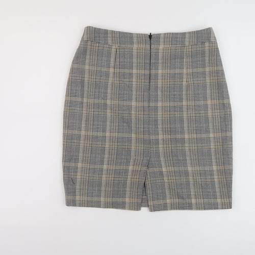h7M Womens Grey Plaid Polyester Mini Skirt Size 10 Zip