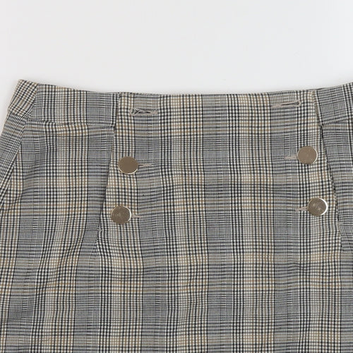 h7M Womens Grey Plaid Polyester Mini Skirt Size 10 Zip
