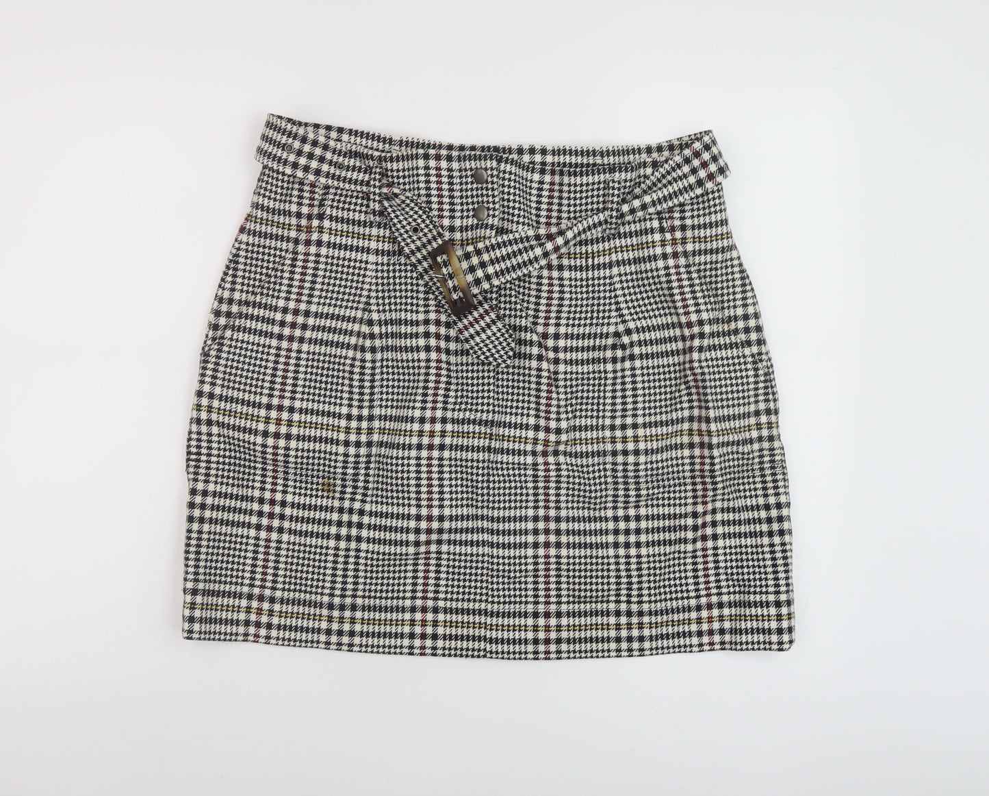 Marks and Spencer Womens Grey Plaid Cotton Mini Skirt Size 16 Zip