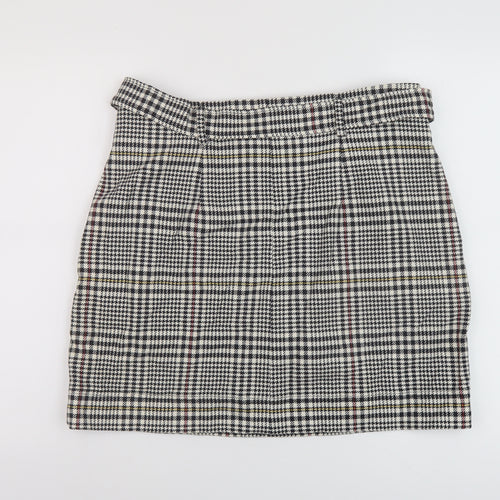 Marks and Spencer Womens Grey Plaid Cotton Mini Skirt Size 16 Zip