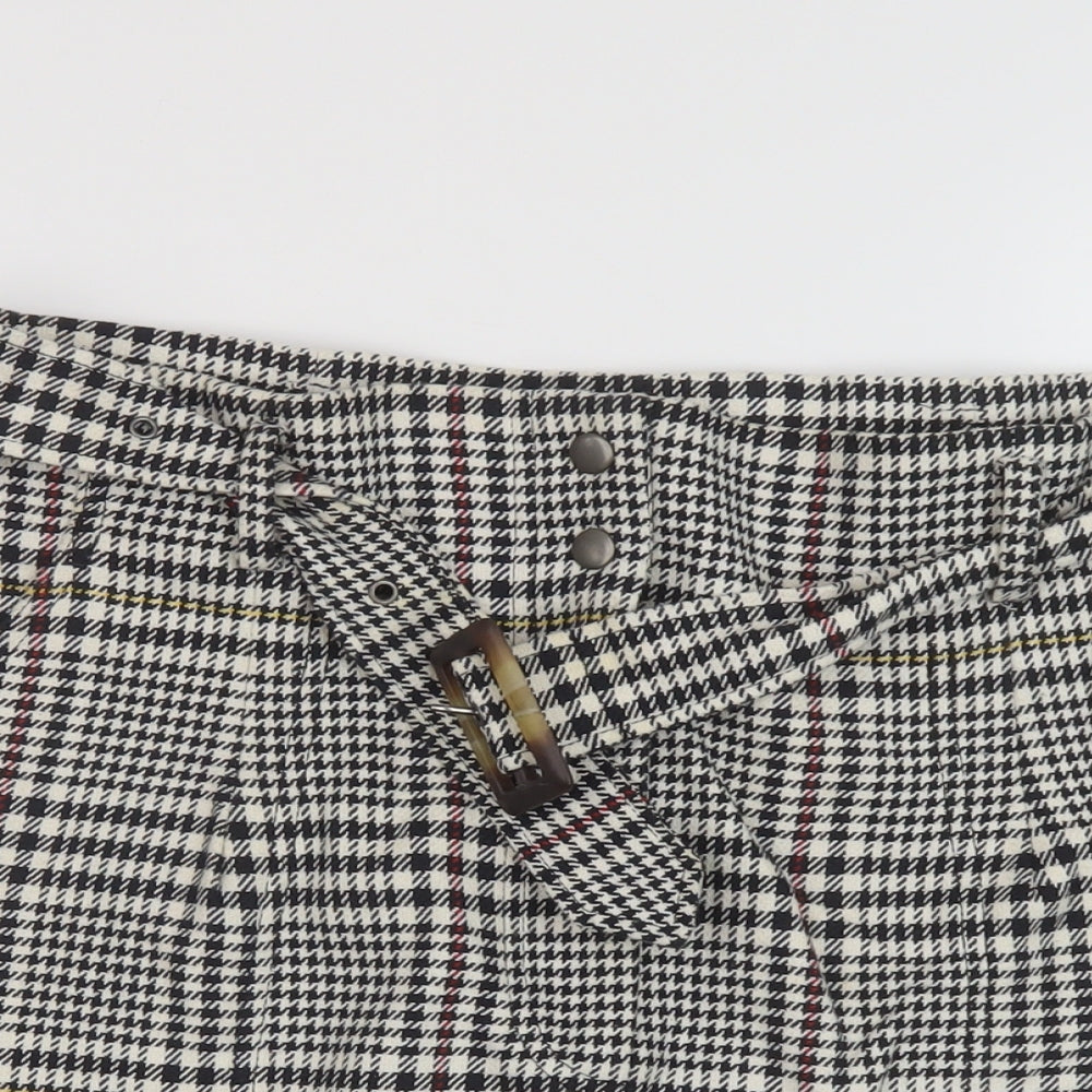 Marks and Spencer Womens Grey Plaid Cotton Mini Skirt Size 16 Zip
