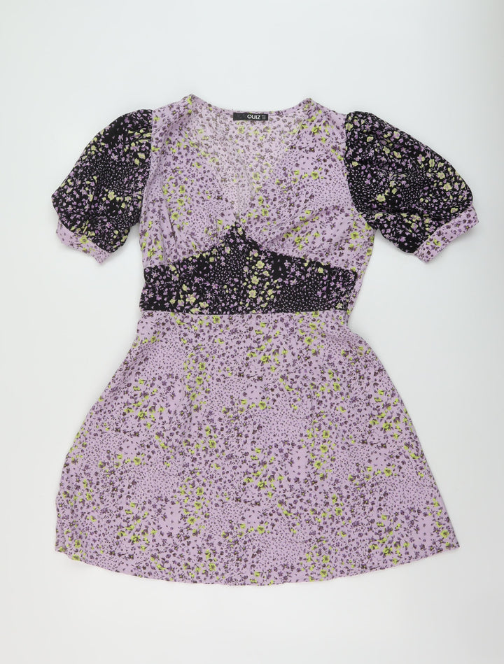 Quiz Womens Purple Floral Polyester A-Line Size 10 V-Neck Pullover