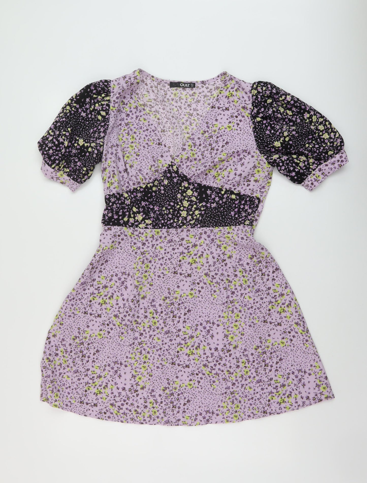 Quiz Womens Purple Floral Polyester A-Line Size 10 V-Neck Pullover