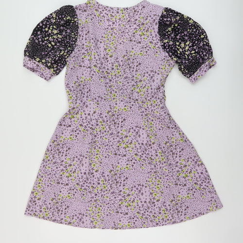 Quiz Womens Purple Floral Polyester A-Line Size 10 V-Neck Pullover