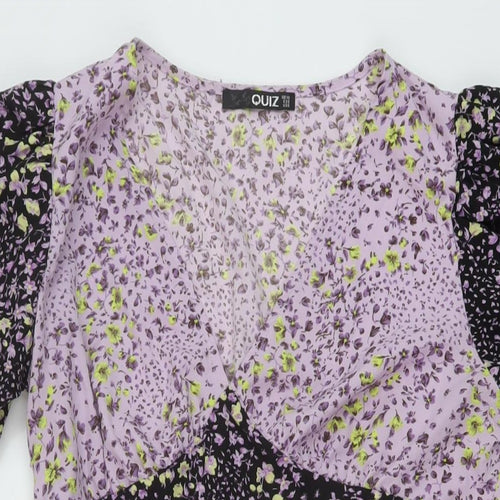 Quiz Womens Purple Floral Polyester A-Line Size 10 V-Neck Pullover