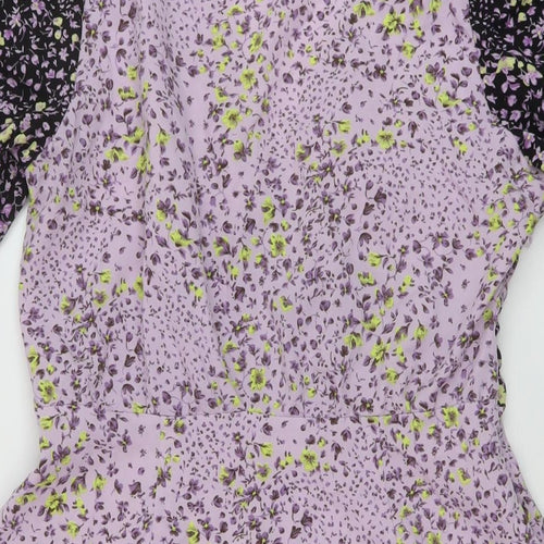 Quiz Womens Purple Floral Polyester A-Line Size 10 V-Neck Pullover