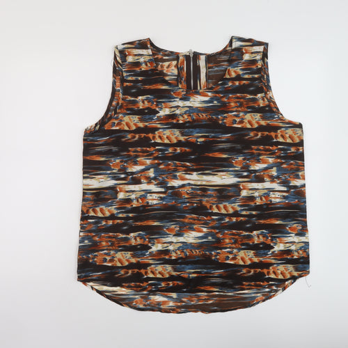 Kushi Womens Multicoloured Geometric Polyester Basic Tank Size 18 Round Neck