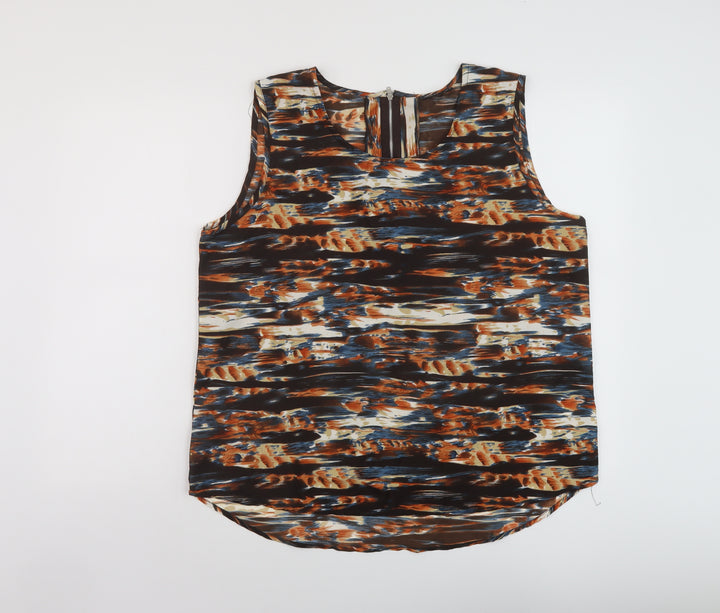Kushi Womens Multicoloured Geometric Polyester Basic Tank Size 18 Round Neck