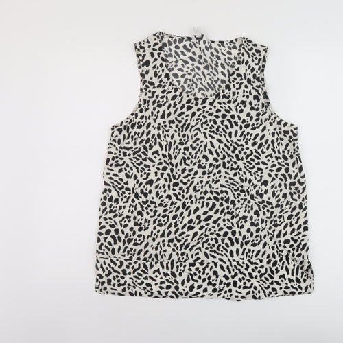 M&Co Womens Ivory Animal Print Viscose Basic Tank Size 12 Round Neck