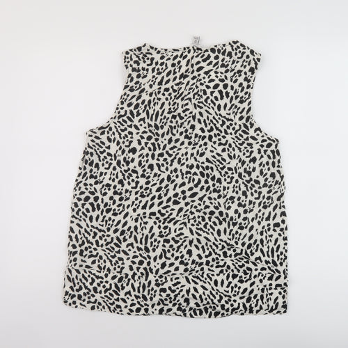 M&Co Womens Ivory Animal Print Viscose Basic Tank Size 12 Round Neck