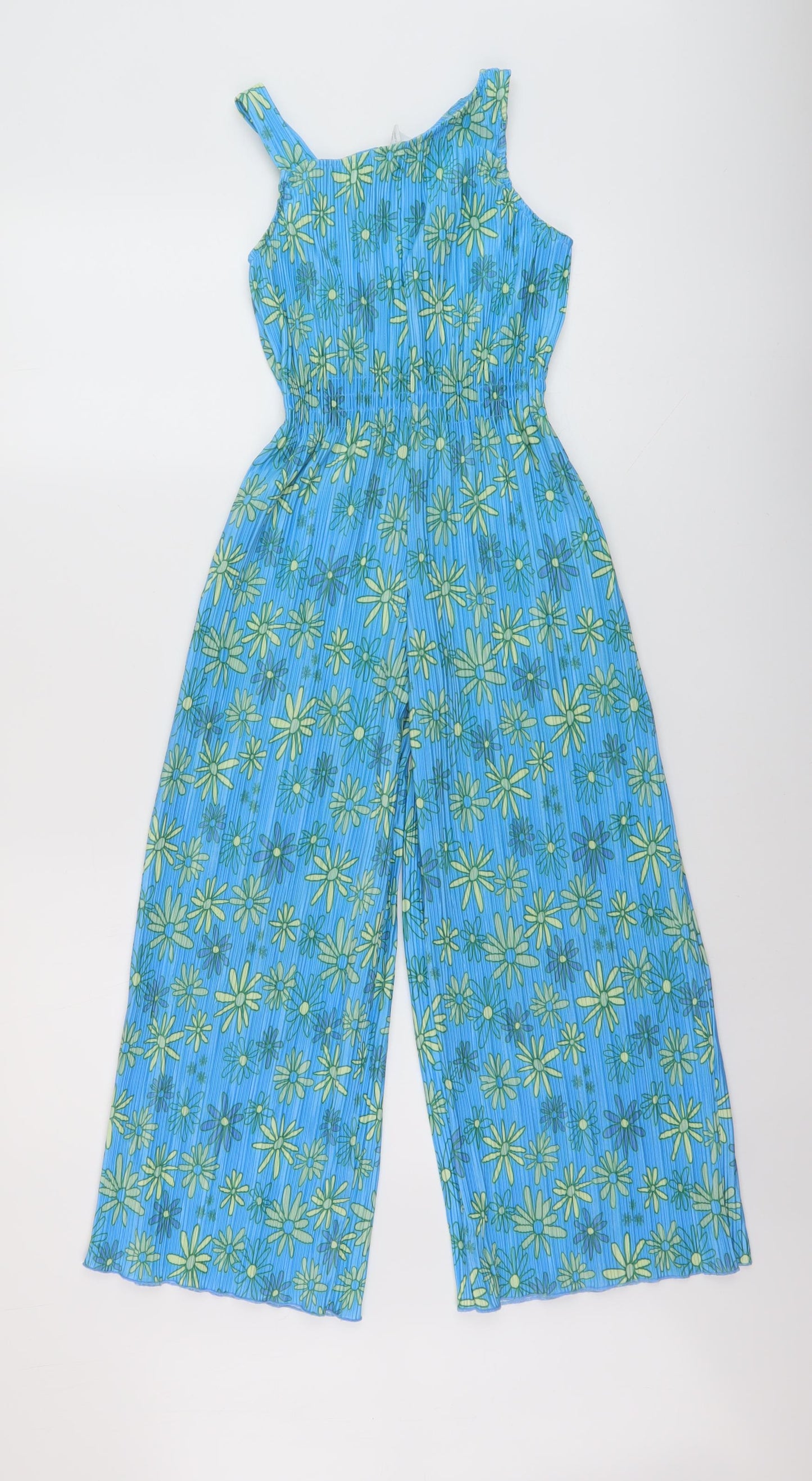 Zara Girls Blue Floral Polyester Jumpsuit One-Piece Size 9 Years Pullover