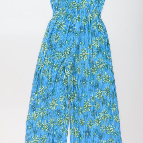 Zara Girls Blue Floral Polyester Jumpsuit One-Piece Size 9 Years Pullover