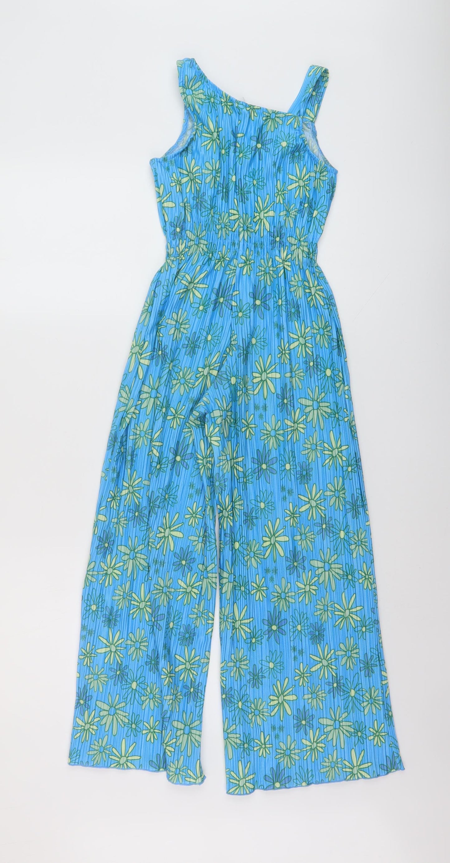 Zara Girls Blue Floral Polyester Jumpsuit One-Piece Size 9 Years Pullover