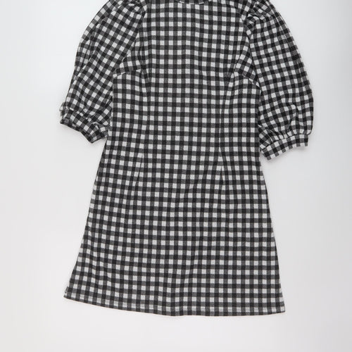 Sinsay Womens Black Check Polyester A-Line Size M Mock Neck Zip