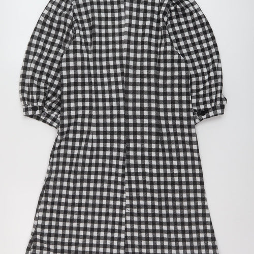 Sinsay Womens Black Check Polyester A-Line Size M Mock Neck Zip