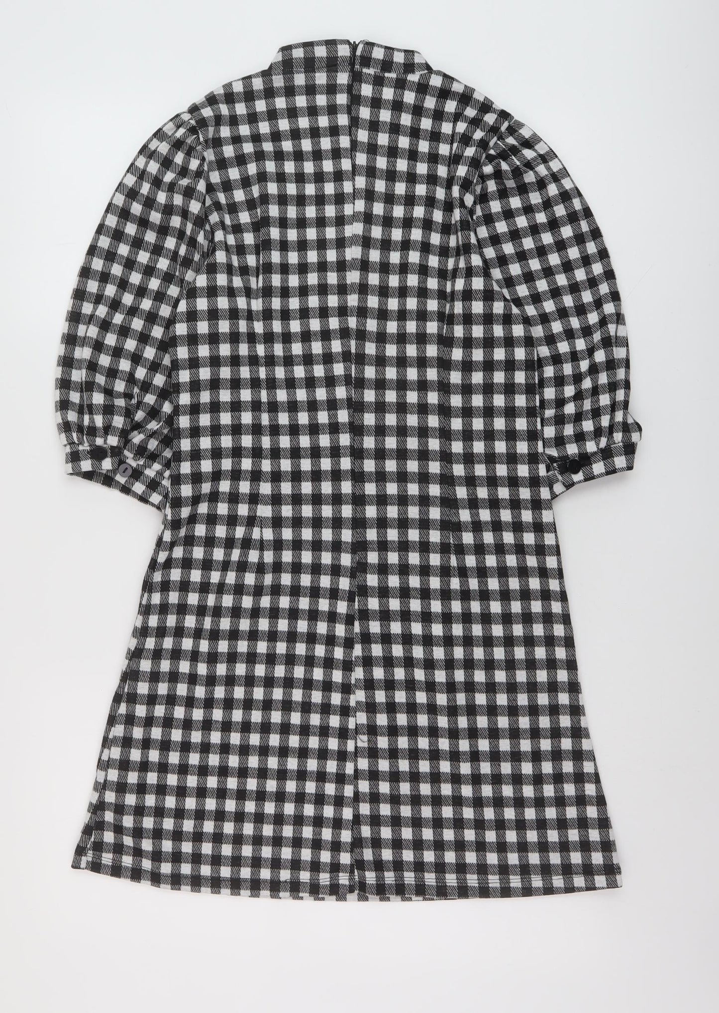 Sinsay Womens Black Check Polyester A-Line Size M Mock Neck Zip