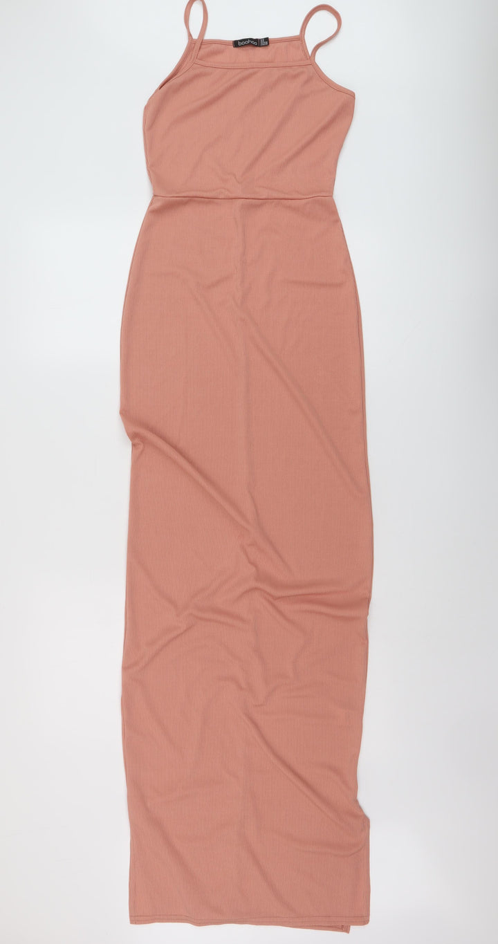 Boohoo Womens Pink Polyester Maxi Size 8 Square Neck Pullover