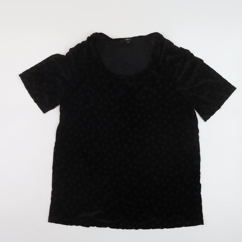 Ellos Womens Black Geometric Polyester Basic T-Shirt Size 10 Round Neck
