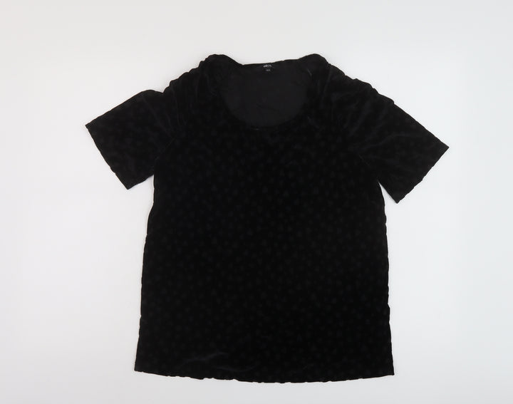 Ellos Womens Black Geometric Polyester Basic T-Shirt Size 10 Round Neck