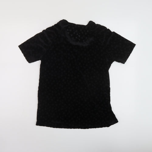 Ellos Womens Black Geometric Polyester Basic T-Shirt Size 10 Round Neck