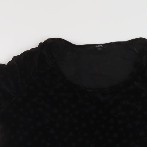 Ellos Womens Black Geometric Polyester Basic T-Shirt Size 10 Round Neck