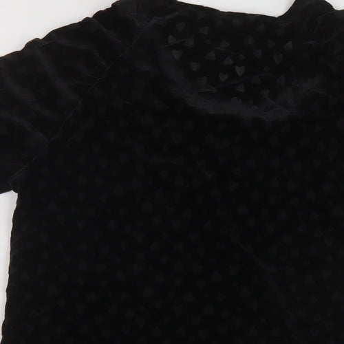 Ellos Womens Black Geometric Polyester Basic T-Shirt Size 10 Round Neck