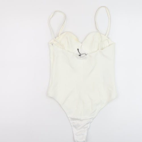 Zara Womens Ivory Polyester Bodysuit One-Piece Size M Snap