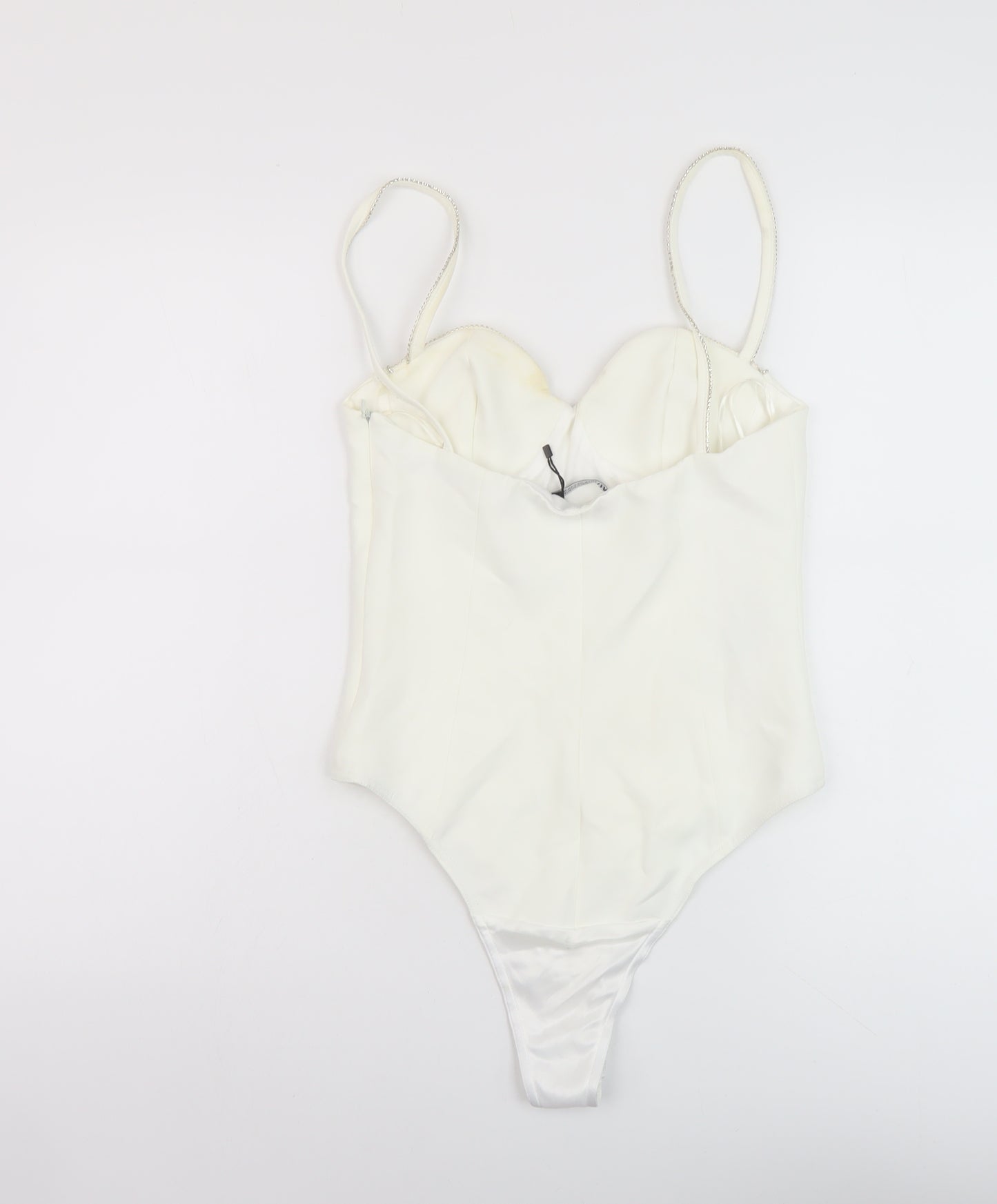 Zara Womens Ivory Polyester Bodysuit One-Piece Size M Snap