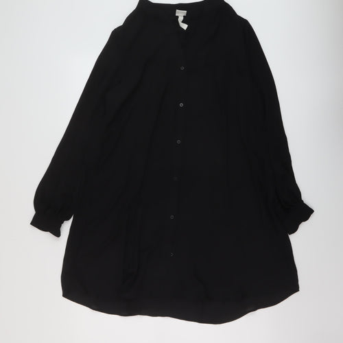 h7M Womens Black Polyester Tunic Blouse Size 10 V-Neck
