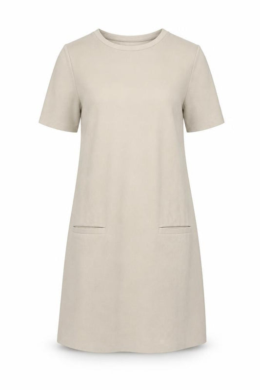 Front view of Zara women’s beige polyester a-line, size M, round neck pullover