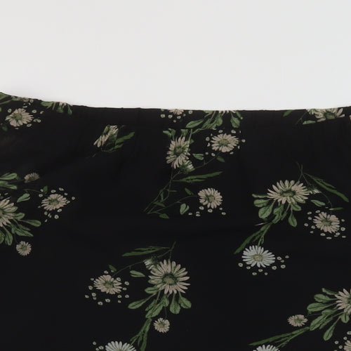 Marks and Spencer Womens Black Floral Polyester Basic Blouse Size 10 Square Neck